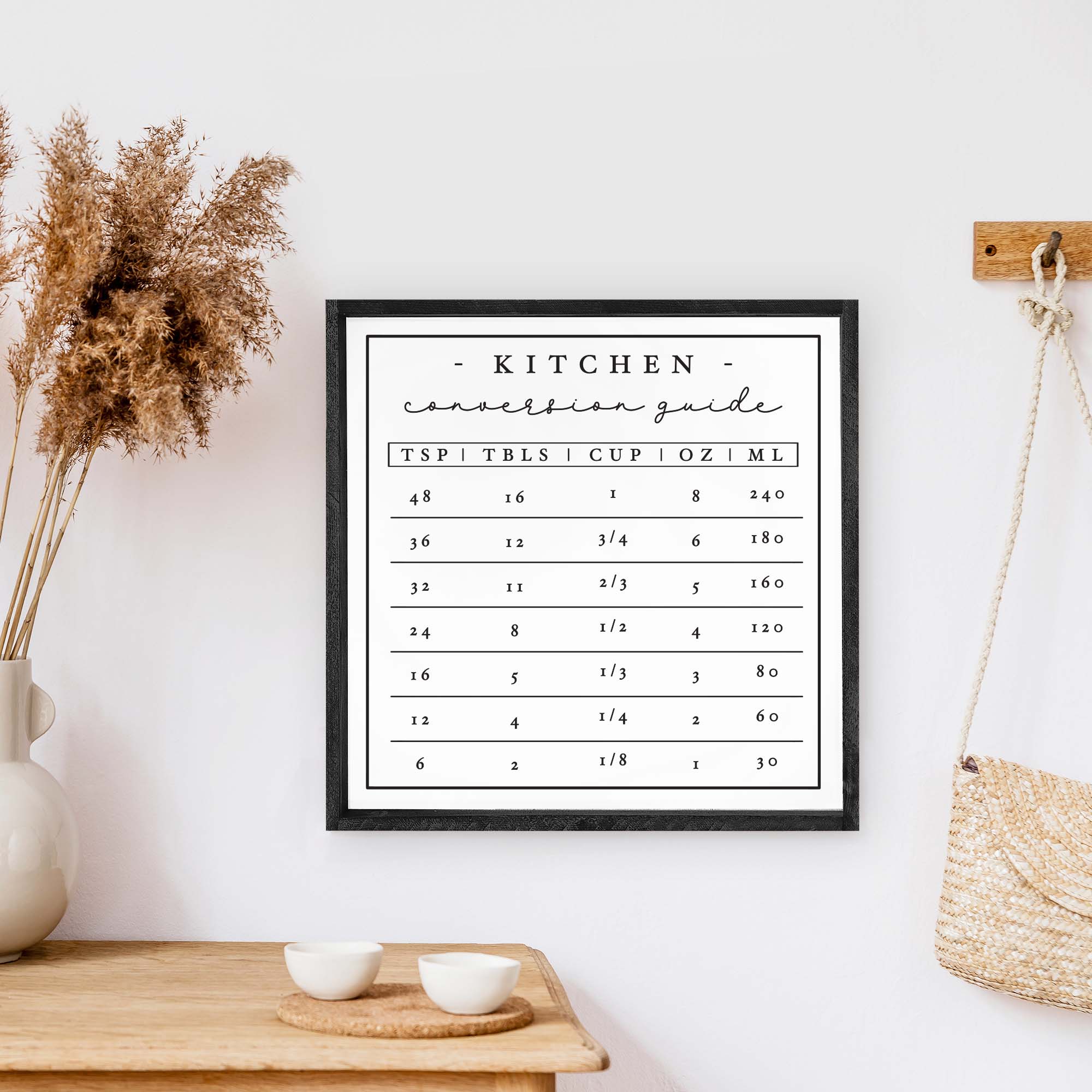 A beautifully crafted Kitchen Conversion Wood Sign measuring 13x13 inches, featuring a rustic wood stain finish on pine wood with waterproof black and white text.