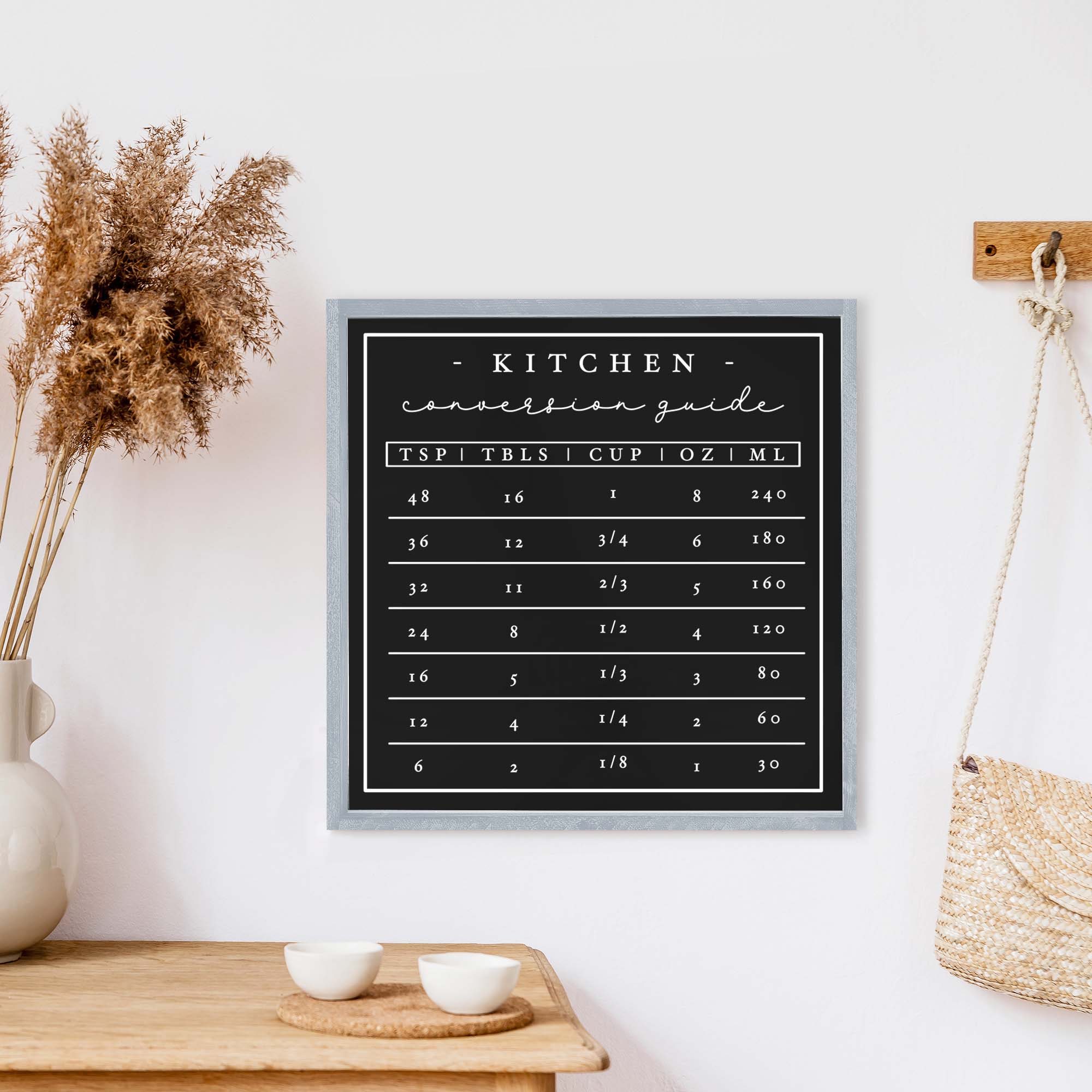 A beautifully crafted Kitchen Conversion Wood Sign measuring 13x13 inches, featuring a rustic wood stain finish on pine wood with waterproof black and white text.