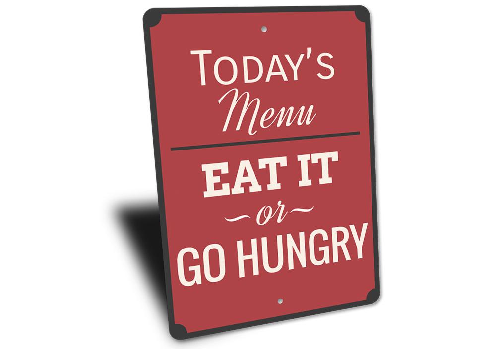 A decorative Kitchen Menu Sign made of high-quality aluminum, featuring customizable text and pre-drilled holes for easy mounting.