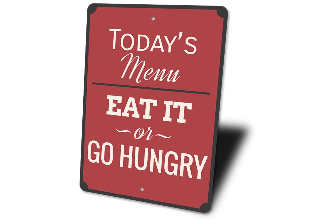 A decorative Kitchen Menu Sign made of high-quality aluminum, featuring customizable text and pre-drilled holes for easy mounting.