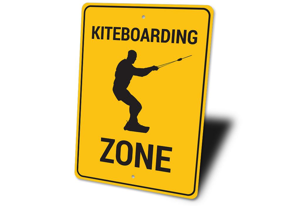 A vibrant Kiteboarding Zone Sign made of durable aluminum, featuring a beach-themed design perfect for coastal decor.