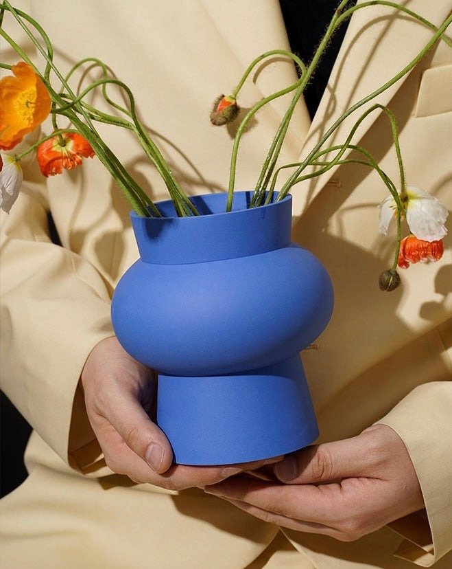 Handcrafted Klein Blue Modern Decorative Ceramic Vase with glossy finish, perfect for flowers or as a standalone decor piece.