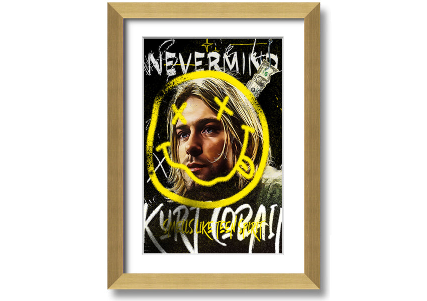 Kurt Cobain Smile art print on coated polyester canvas, mounted on a 44mm box frame, ready to hang.