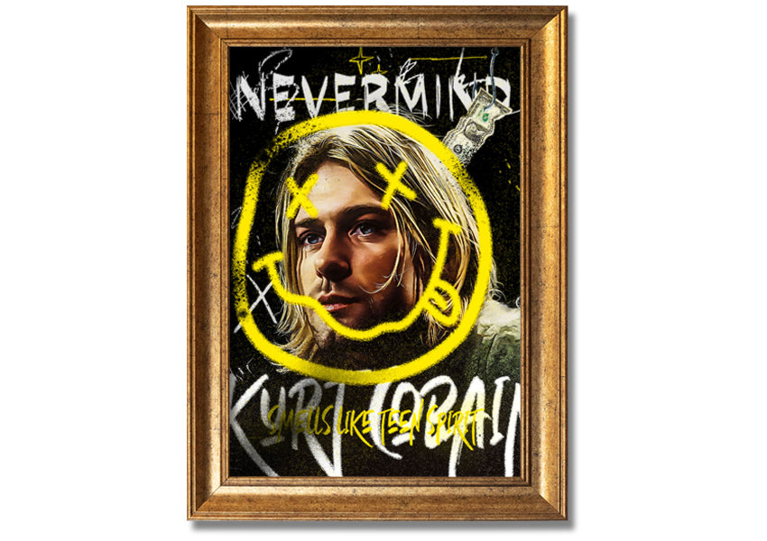 Kurt Cobain Smile art print on coated polyester canvas, mounted on a 44mm box frame, ready to hang.