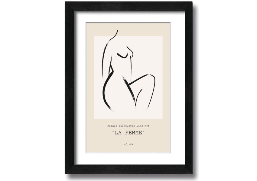 La Femme framed print showcasing elegant design and multiple frame color options, ready to hang.