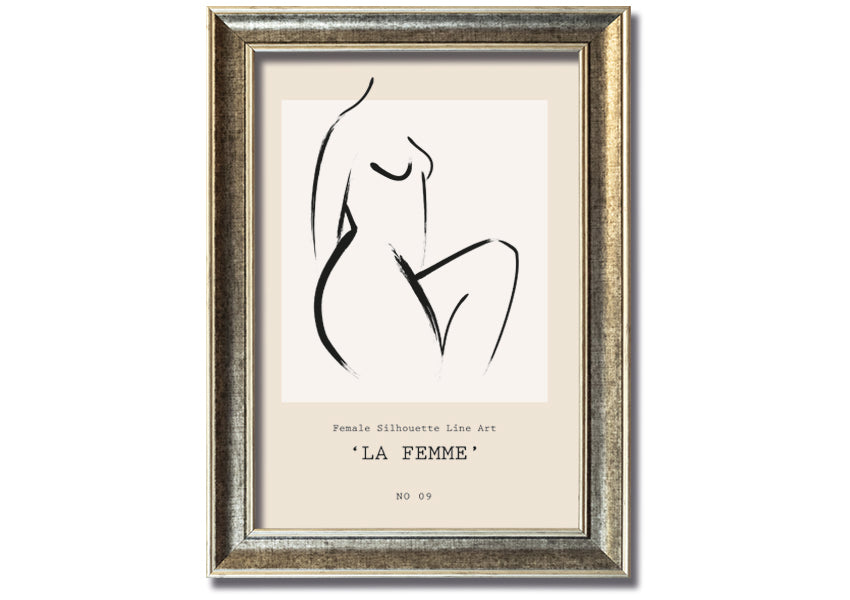 La Femme framed print showcasing elegant design and multiple frame color options, ready to hang.