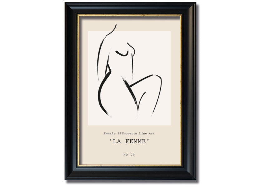 La Femme framed print showcasing elegant design and multiple frame color options, ready to hang.