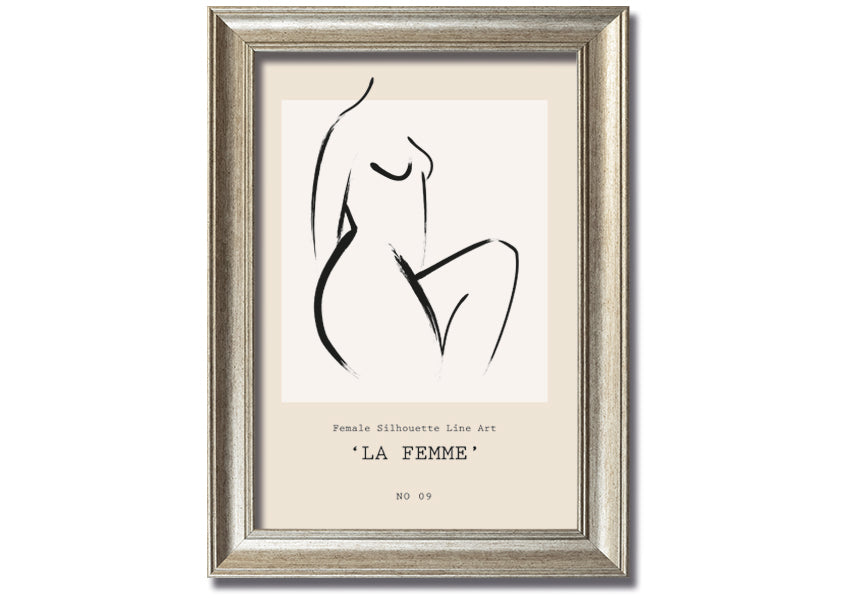 La Femme framed print showcasing elegant design and multiple frame color options, ready to hang.