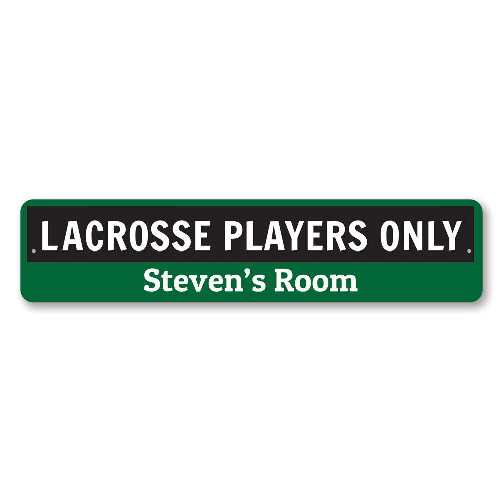 Customizable Lacrosse Sign made of high-quality aluminum, featuring pre-drilled holes for easy mounting, perfect for kids' rooms or as a unique gift.