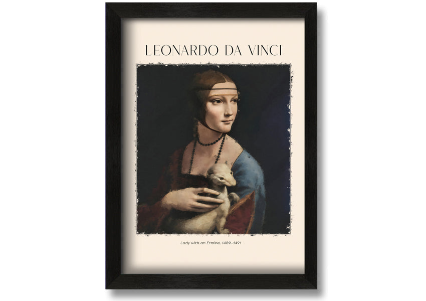 Canvas print of Lady With An Ermine by Leonardo Da Vinci, featuring a woman holding an ermine, mounted on a box frame.