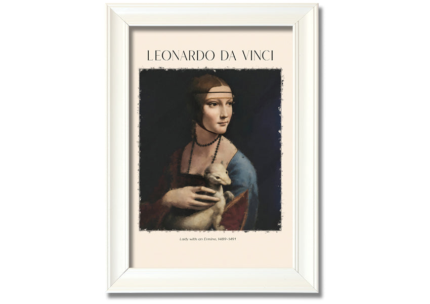 Canvas print of Lady With An Ermine by Leonardo Da Vinci, featuring a woman holding an ermine, mounted on a box frame.