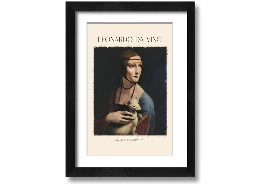 Canvas print of Lady With An Ermine by Leonardo Da Vinci, featuring a woman holding an ermine, mounted on a box frame.