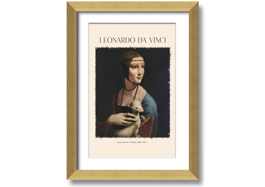 Canvas print of Lady With An Ermine by Leonardo Da Vinci, featuring a woman holding an ermine, mounted on a box frame.