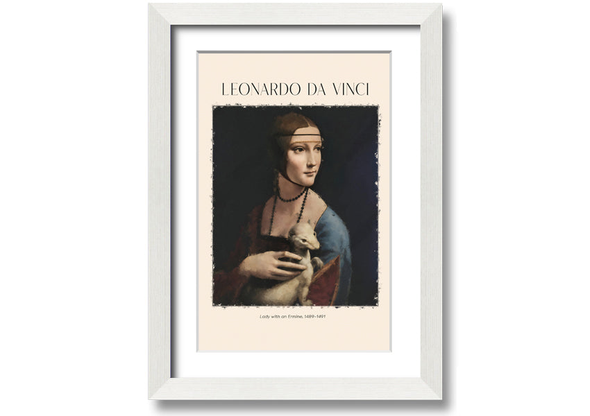 Canvas print of Lady With An Ermine by Leonardo Da Vinci, featuring a woman holding an ermine, mounted on a box frame.