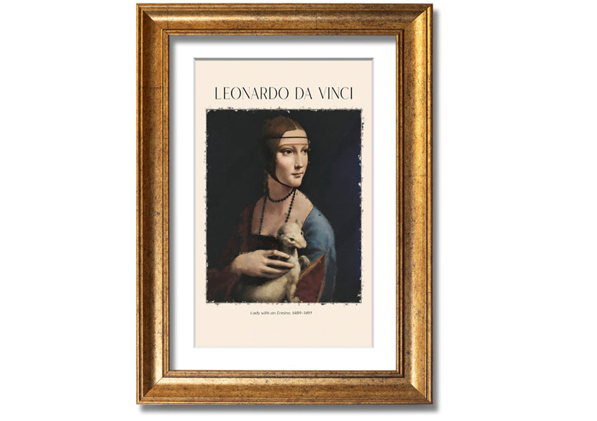 Canvas print of Lady With An Ermine by Leonardo Da Vinci, featuring a woman holding an ermine, mounted on a box frame.