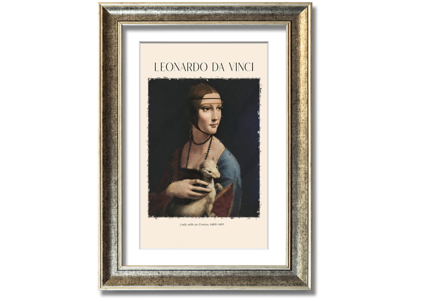 Canvas print of Lady With An Ermine by Leonardo Da Vinci, featuring a woman holding an ermine, mounted on a box frame.