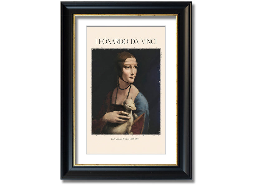 Canvas print of Lady With An Ermine by Leonardo Da Vinci, featuring a woman holding an ermine, mounted on a box frame.