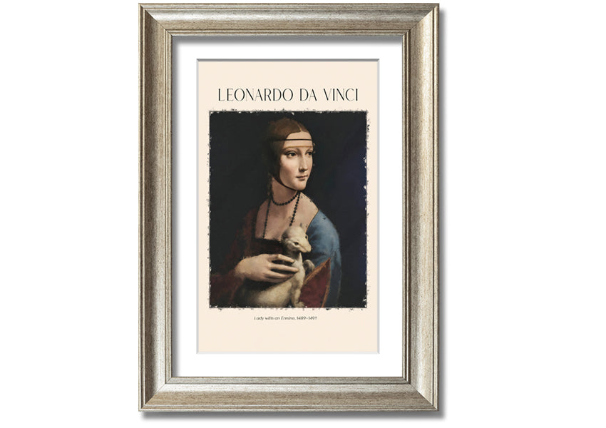 Canvas print of Lady With An Ermine by Leonardo Da Vinci, featuring a woman holding an ermine, mounted on a box frame.