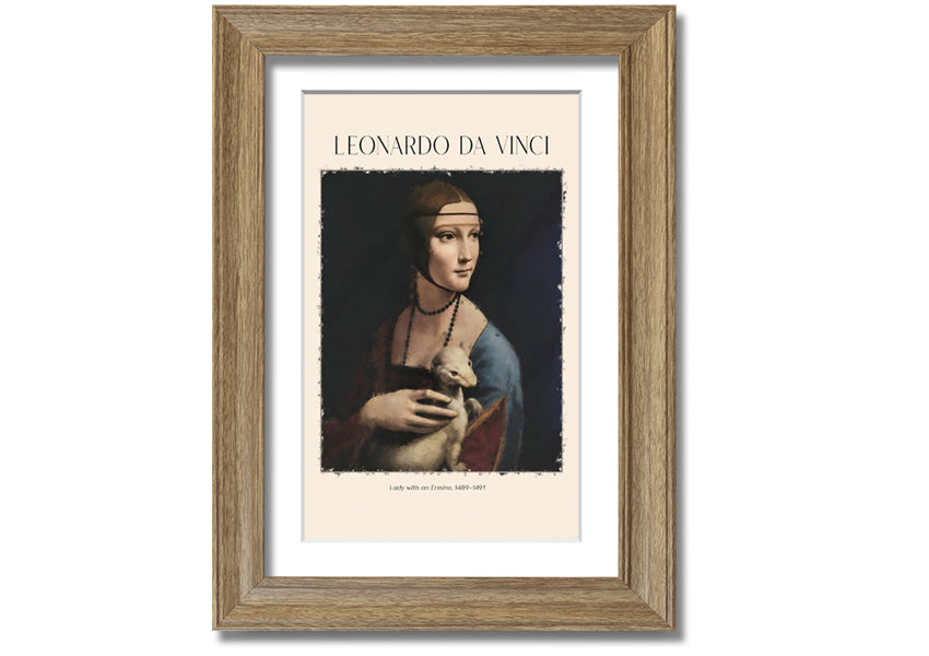 Canvas print of Lady With An Ermine by Leonardo Da Vinci, featuring a woman holding an ermine, mounted on a box frame.