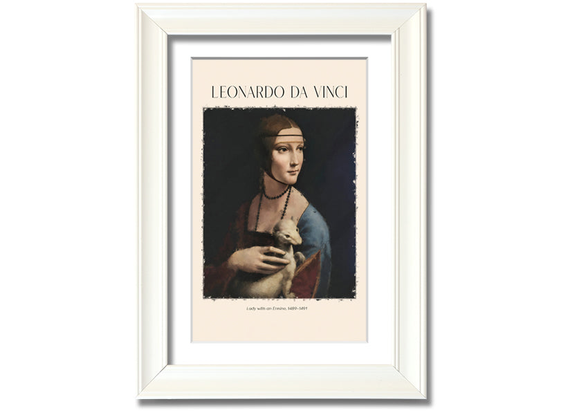 Canvas print of Lady With An Ermine by Leonardo Da Vinci, featuring a woman holding an ermine, mounted on a box frame.