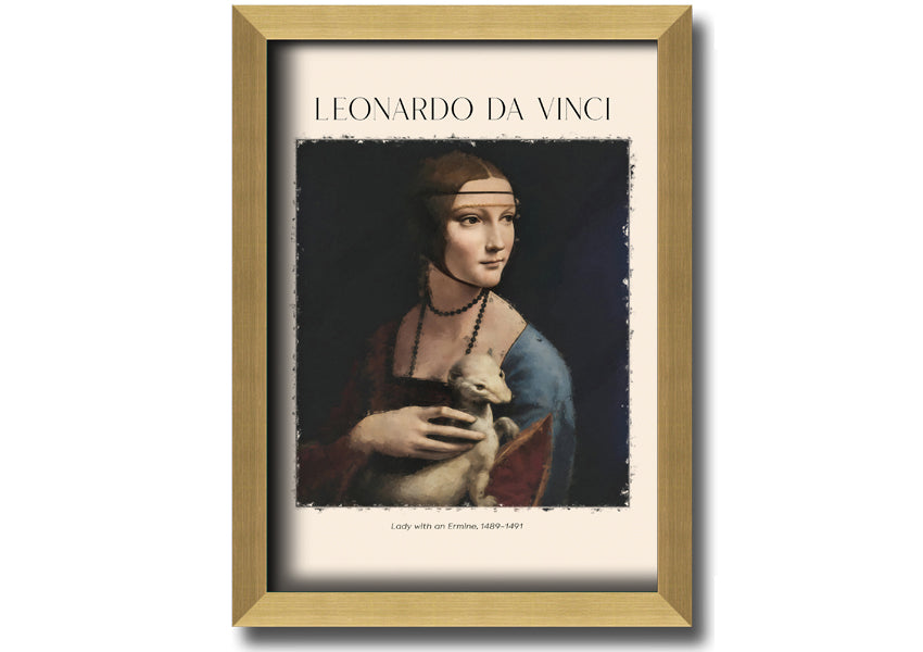 Canvas print of Lady With An Ermine by Leonardo Da Vinci, featuring a woman holding an ermine, mounted on a box frame.