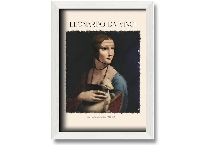 Canvas print of Lady With An Ermine by Leonardo Da Vinci, featuring a woman holding an ermine, mounted on a box frame.