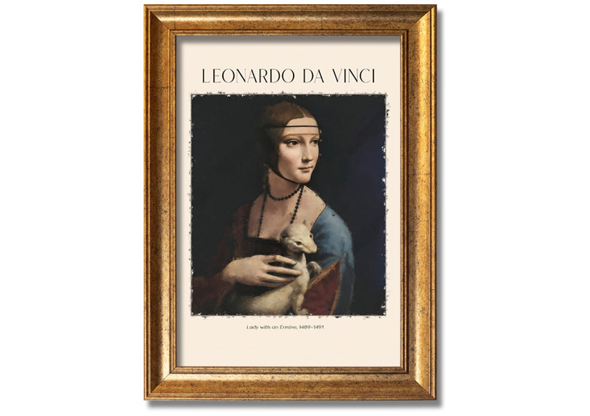 Canvas print of Lady With An Ermine by Leonardo Da Vinci, featuring a woman holding an ermine, mounted on a box frame.