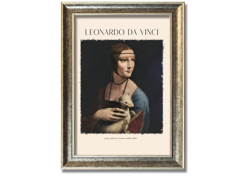 Canvas print of Lady With An Ermine by Leonardo Da Vinci, featuring a woman holding an ermine, mounted on a box frame.