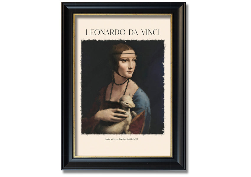 Canvas print of Lady With An Ermine by Leonardo Da Vinci, featuring a woman holding an ermine, mounted on a box frame.