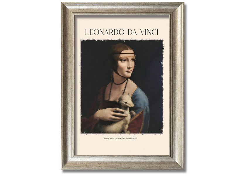 Canvas print of Lady With An Ermine by Leonardo Da Vinci, featuring a woman holding an ermine, mounted on a box frame.