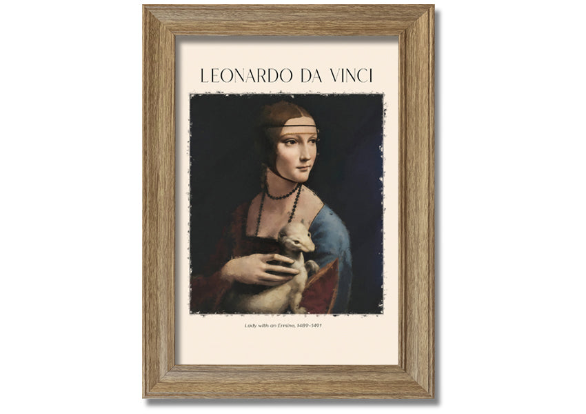 Canvas print of Lady With An Ermine by Leonardo Da Vinci, featuring a woman holding an ermine, mounted on a box frame.