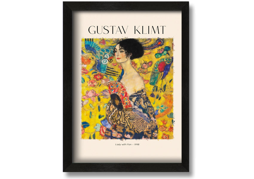 A beautiful reproduction of Lady With Fan - 1918 by Gustav Klimt, printed on coated polyester canvas and mounted on a 44mm box frame.