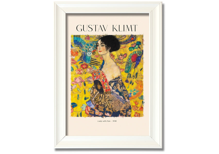 A beautiful reproduction of Lady With Fan - 1918 by Gustav Klimt, printed on coated polyester canvas and mounted on a 44mm box frame.