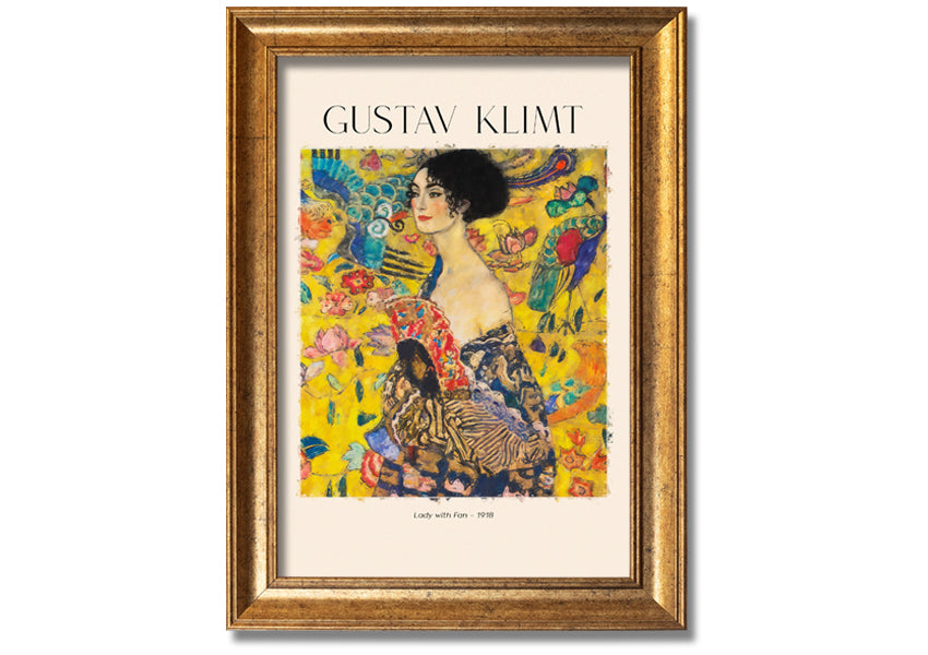 A beautiful reproduction of Lady With Fan - 1918 by Gustav Klimt, printed on coated polyester canvas and mounted on a 44mm box frame.