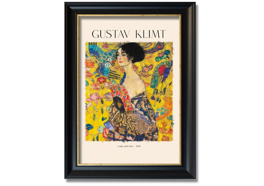 A beautiful reproduction of Lady With Fan - 1918 by Gustav Klimt, printed on coated polyester canvas and mounted on a 44mm box frame.