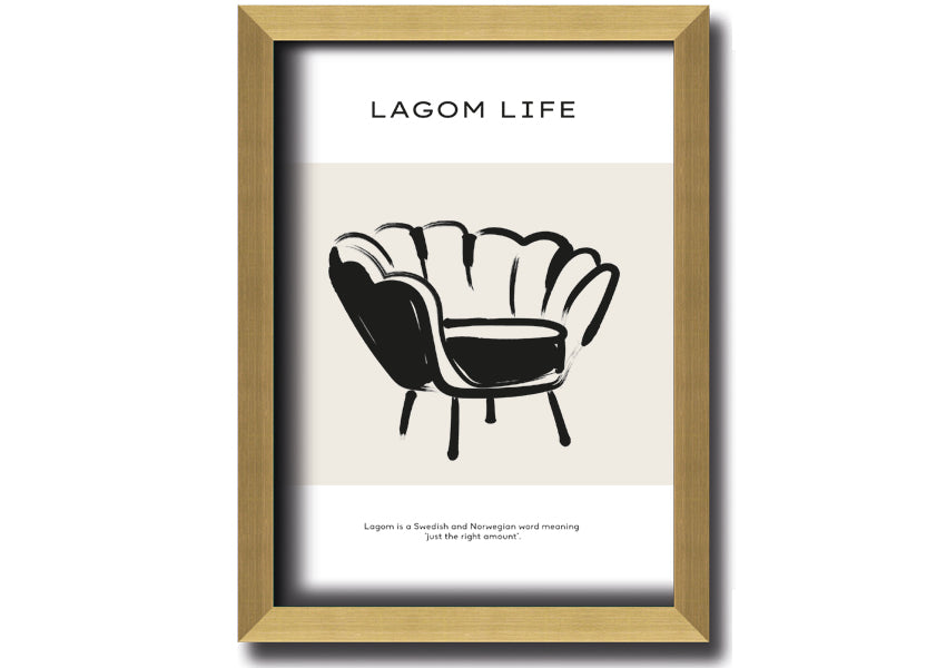 Lagom Meaning framed print showcasing a minimalist design with a thoughtful message, available in various frame colours.