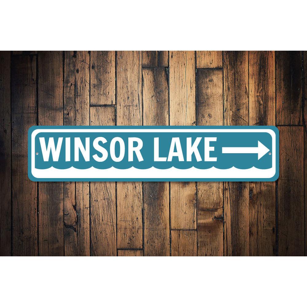 A beautifully crafted Lake Direction Sign made of durable aluminum, showcasing customizable text and designed for easy mounting, perfect for lakehouses.