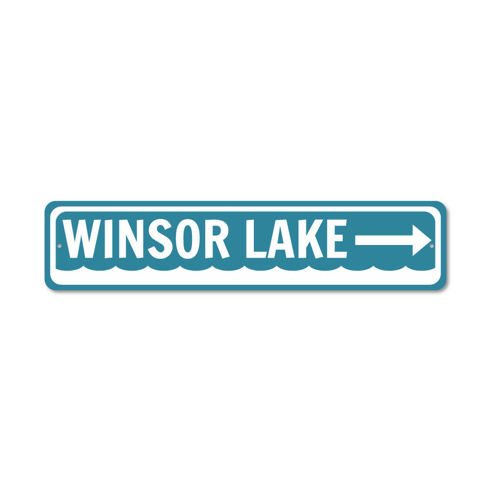 A beautifully crafted Lake Direction Sign made of durable aluminum, showcasing customizable text and designed for easy mounting, perfect for lakehouses.