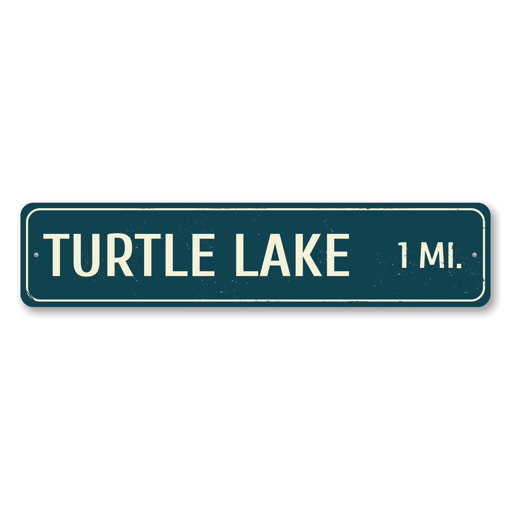 A customizable Lake Distance Sign made of high-quality aluminum, featuring a scenic lake design, perfect for lakehouse decor.