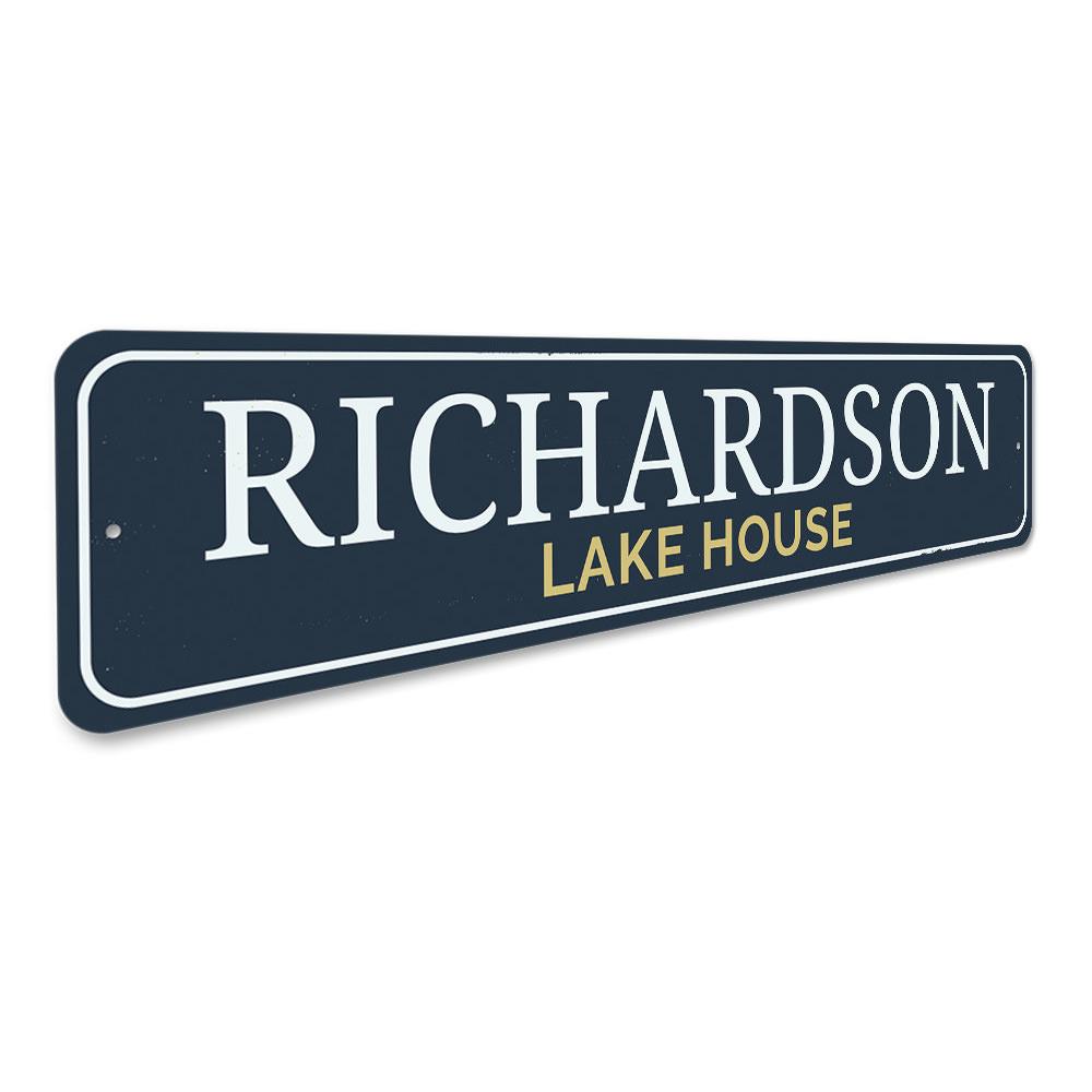 Customizable Lake House Last Name Sign made from high-quality aluminum, perfect for indoor or outdoor decor.