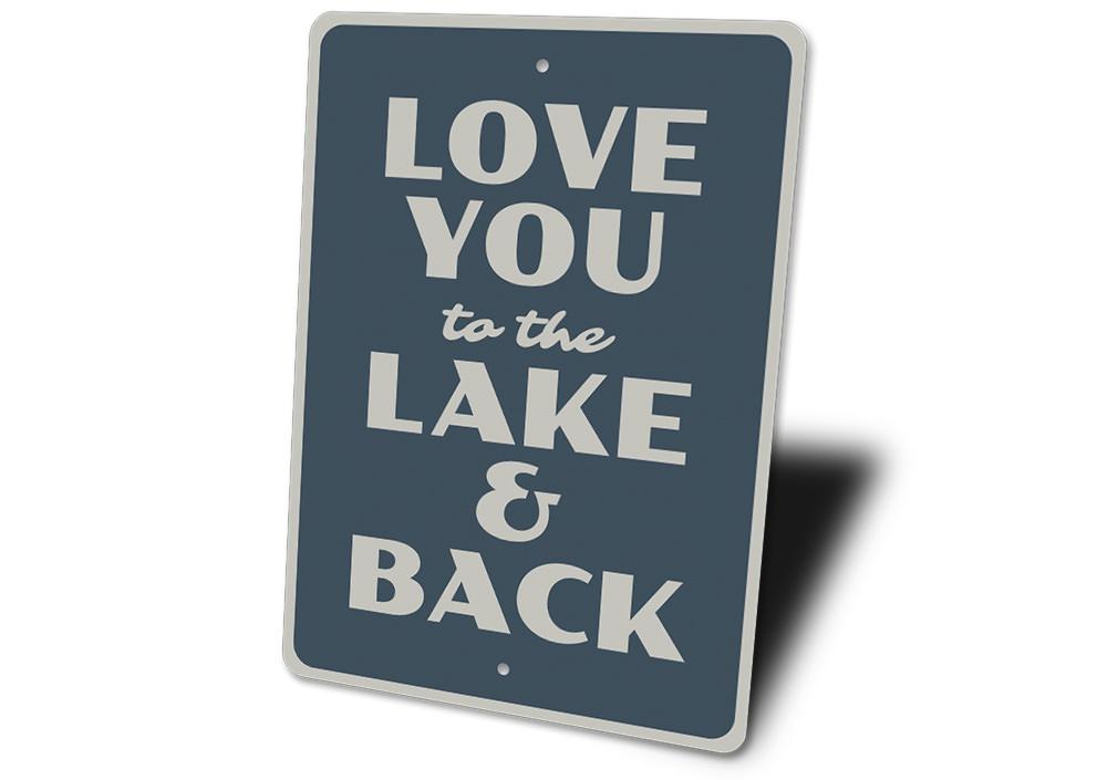 A beautifully crafted Lake Love Sign made of high-quality aluminum, showcasing a rustic design perfect for lakehouses.