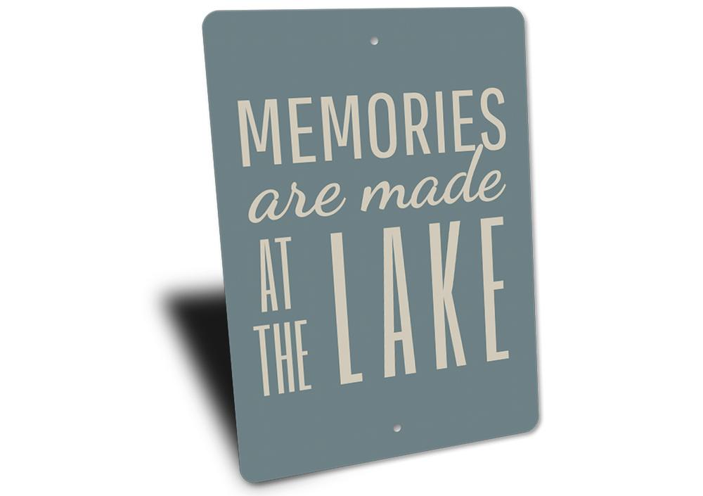 A beautifully crafted Lake Memories Sign made of high-quality aluminum, showcasing a serene lakeside theme, perfect for home decor.