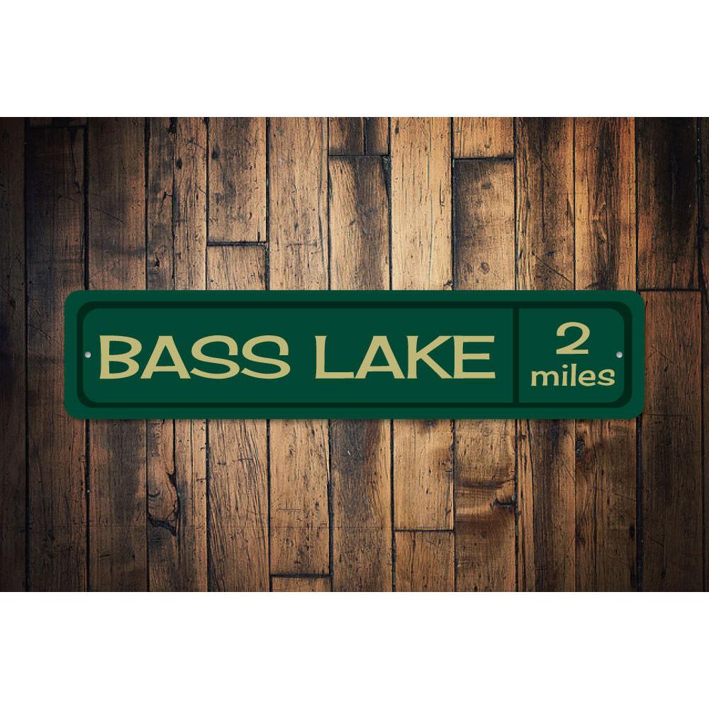 Customizable Lake Mileage Sign made of durable aluminum, showcasing a scenic lake design, perfect for lakehouse decor.