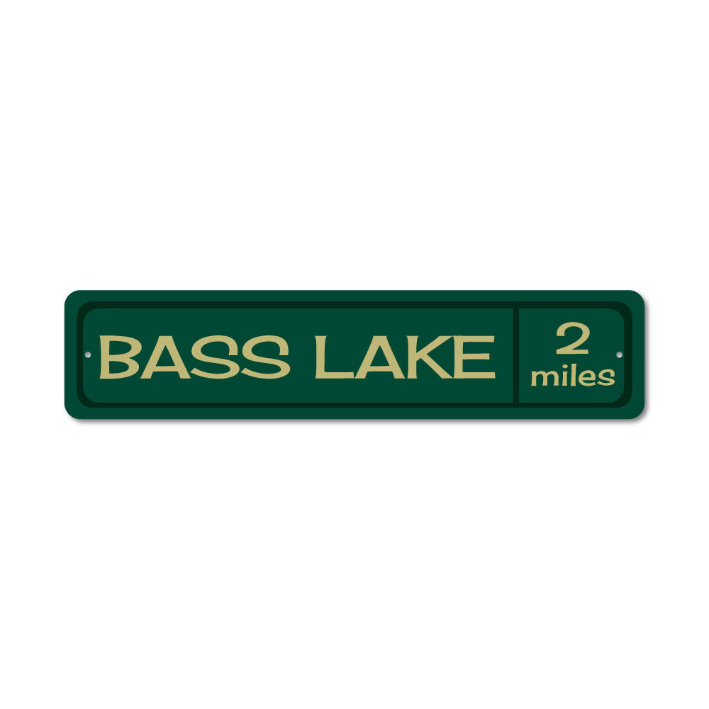 Customizable Lake Mileage Sign made of durable aluminum, showcasing a scenic lake design, perfect for lakehouse decor.