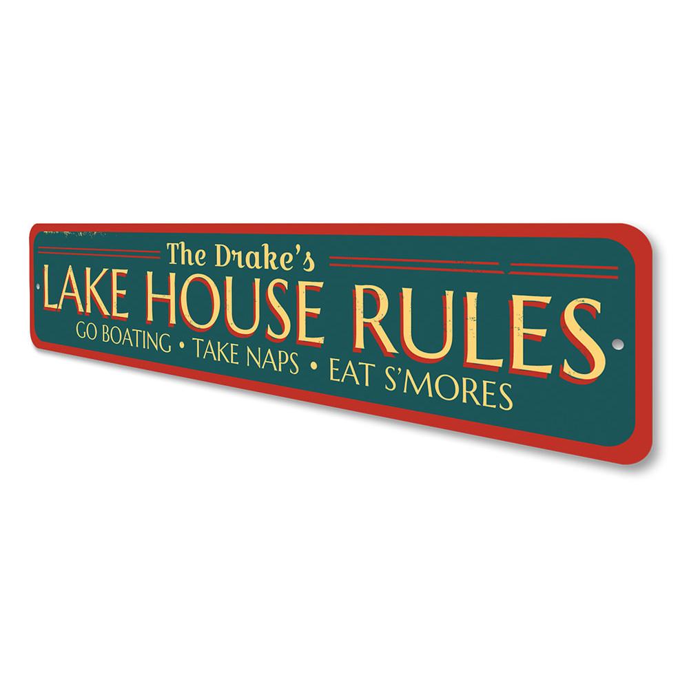 A beautifully designed Lake Rules Sign made of durable aluminum, featuring customizable text and pre-drilled holes for easy mounting.