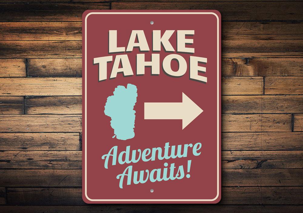 Lake Tahoe Arrow Sign made of high-quality aluminum, featuring a decorative design perfect for lakehouses.