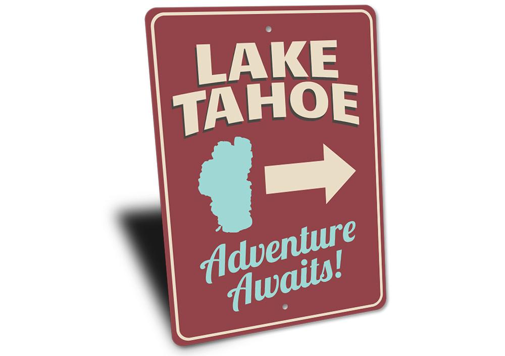 Lake Tahoe Arrow Sign made of high-quality aluminum, featuring a decorative design perfect for lakehouses.