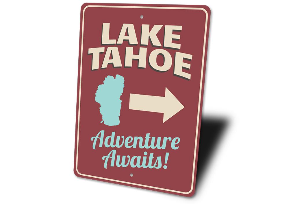 Lake Tahoe Arrow Sign made of high-quality aluminum, featuring a decorative design perfect for lakehouses.