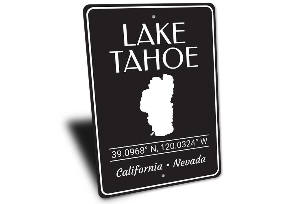 Customizable Lake Tahoe location sign made of high-quality aluminum, featuring a beautiful design perfect for lakehouse decor.