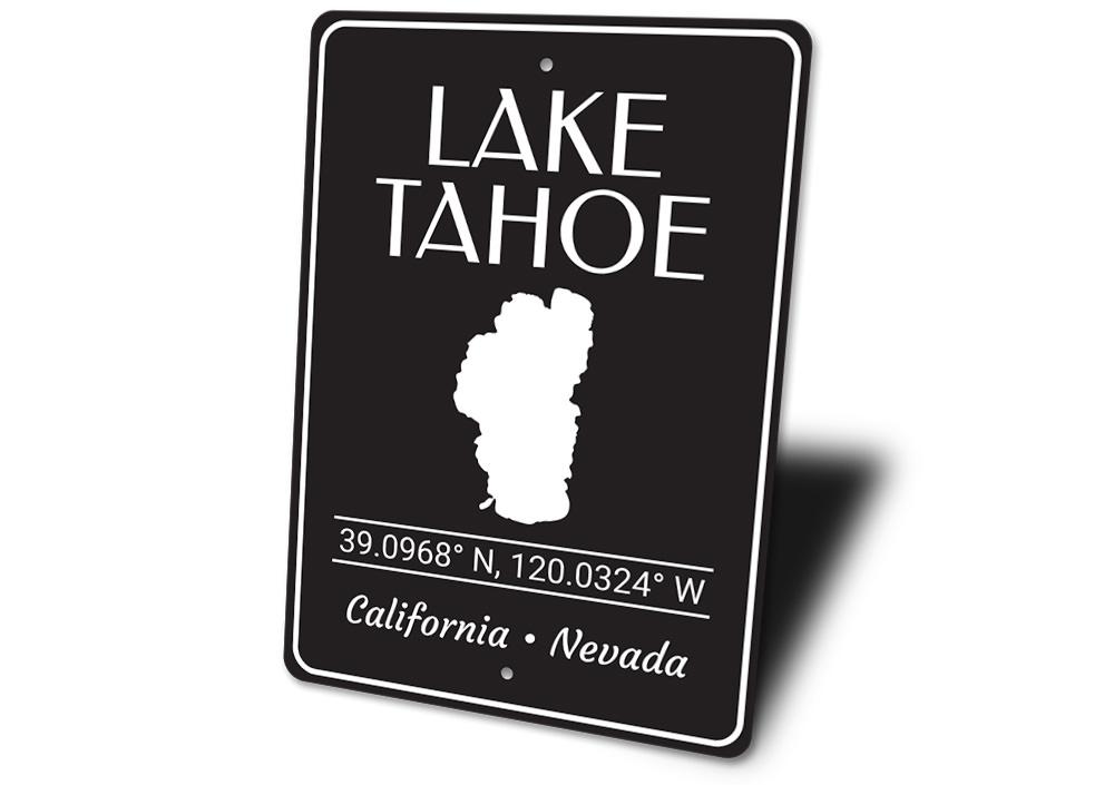 Customizable Lake Tahoe location sign made of high-quality aluminum, featuring a beautiful design perfect for lakehouse decor.